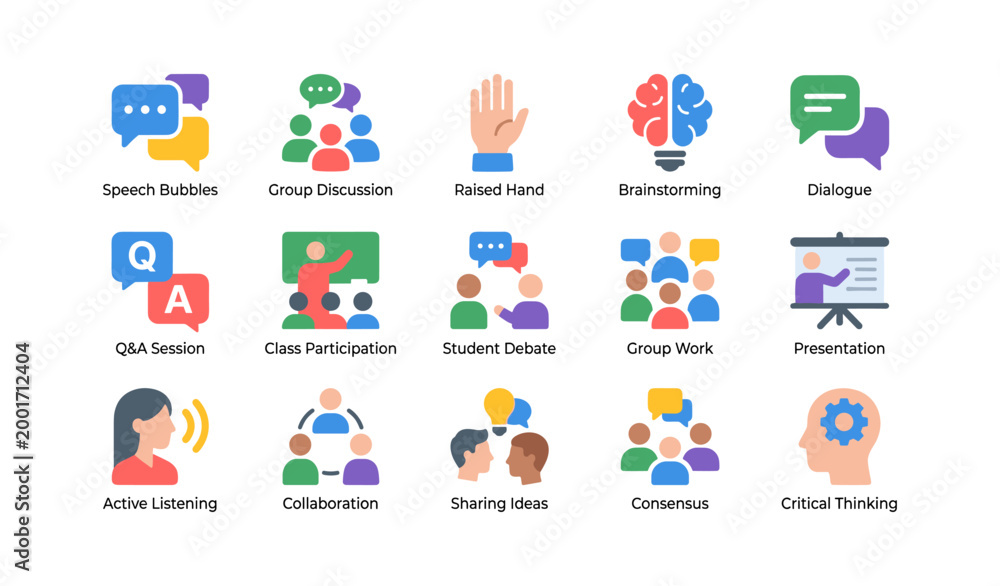 Fototapeta premium Communication and collaboration icons displayed in a white grid