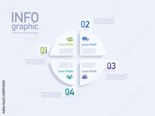Modern minimalistic infographic template featuring a pie chart divided into four equal segments.