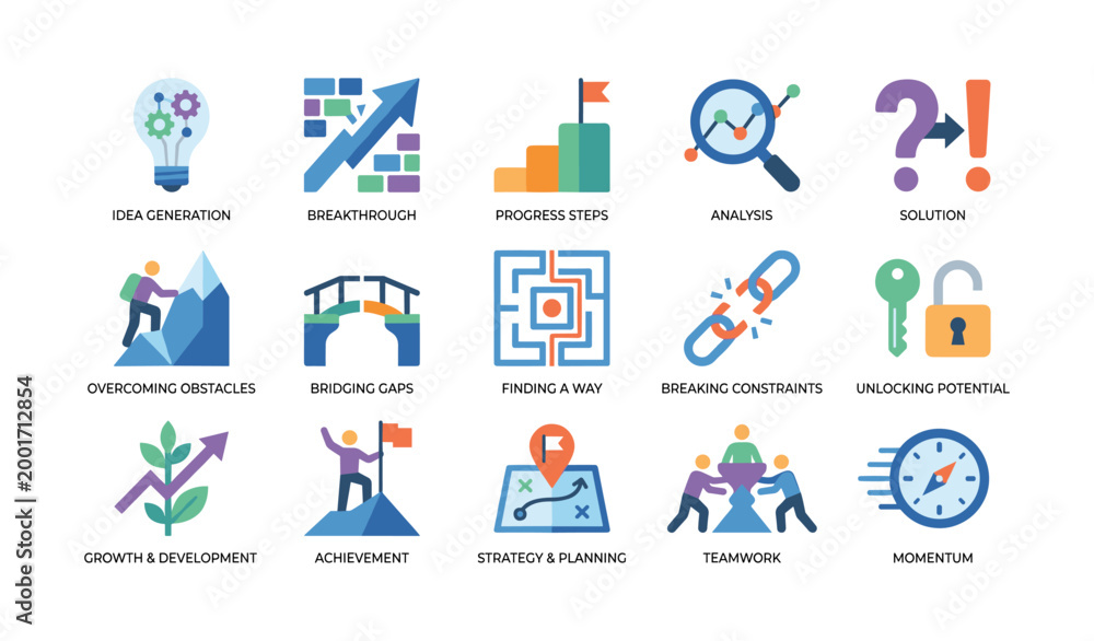 Fototapeta premium Business concept icons illustrating problem solving and growth