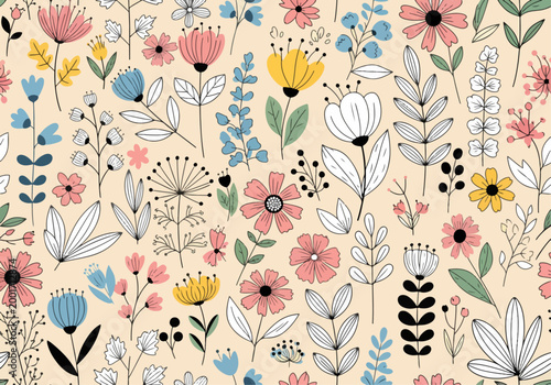 Creative garden pattern with abstract shapes and flowing harmony