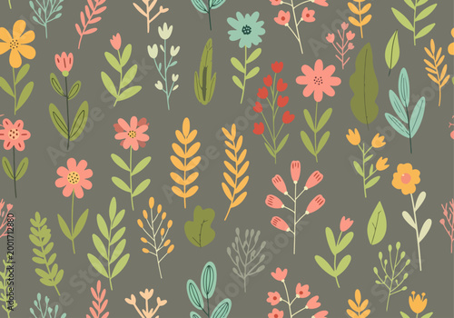 Cute botanical pattern with simple shapes and warm earthy colors