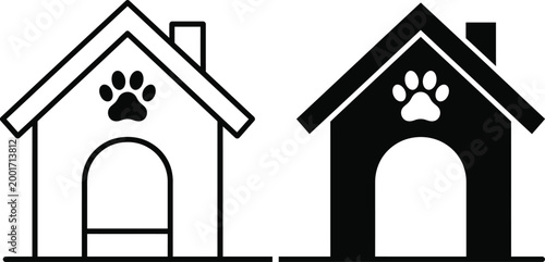 Two dog houses a black and white illustration of pet shelters