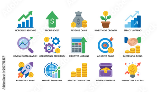 Business growth and revenue icons showing financial performance