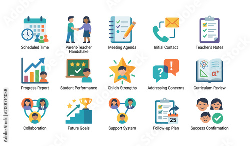 Parent teacher meeting icons showing school meeting concepts