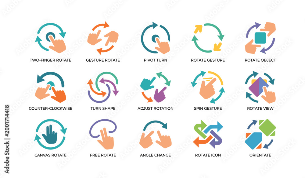 Obraz premium Touch rotation and gesture icons arranged in grid layout