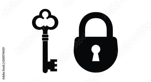 key and padlock silhouette on white background high quality professional