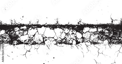 Cracked black texture line on white background with scattered dots