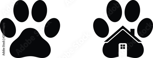 Black paw prints with a house silhouette inside one print