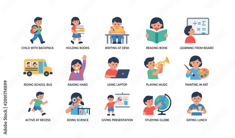 Fototapeta premium Children doing school activities arranged in grid layout