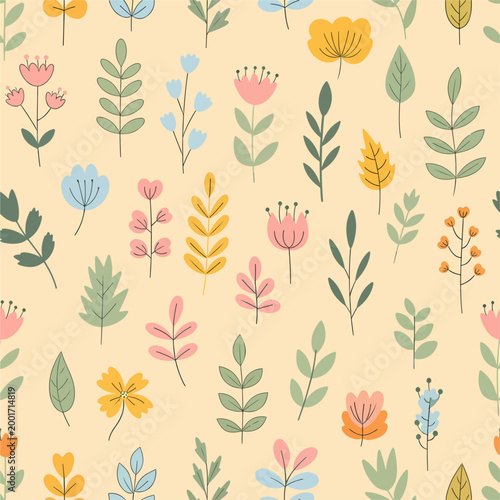 Vintage botanical texture with hand drawn charm and warm cozy tones
