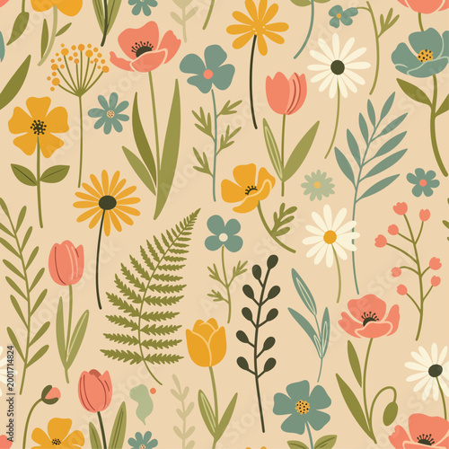 Vintage flower illustration with cozy hues and charming natural details