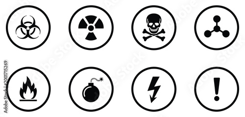 Schilderij op canvas Biohazard, Radiation, Skull and Crossbones Hazard Icons Set, Chemical Danger Sym