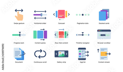 Navigation and scrolling icons array on white background