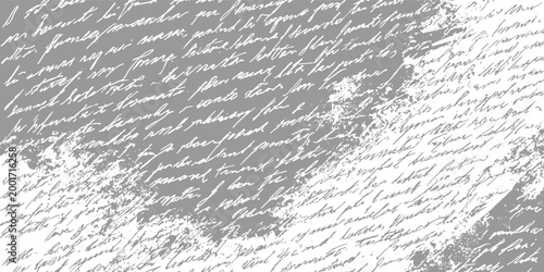 Faded grey and white abstract background of illegible handwritten script text texture handwriting