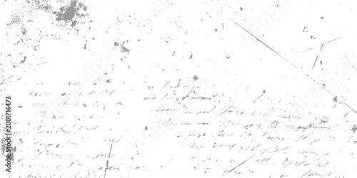 Tableau sur toile Faded grey handwritten script on white textured background with ink splatters an