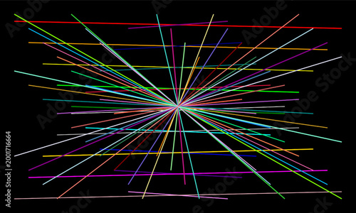 Large Set of Abstract Multicolor Lines on Black Background Design