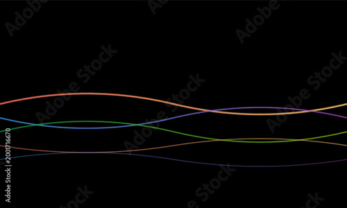 Orange, Green, Blue Multicolor Lines on Black Background Design