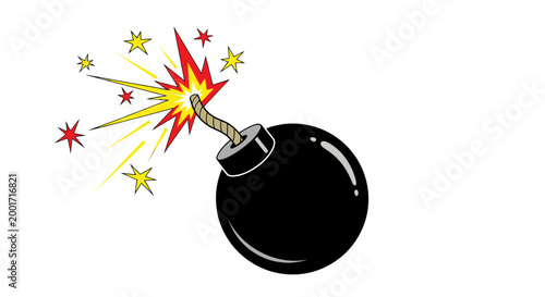 Foto Cartoon Bomb Exploding with Sparks and Stars - Danger Concept
