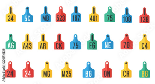 Colorful Livestock Ear Tags with Numbers and Letters