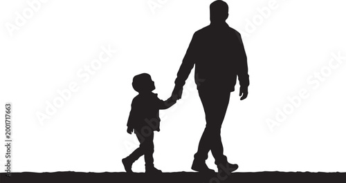 father and child silhouette walking holding hands family bonding parenting vector illustration