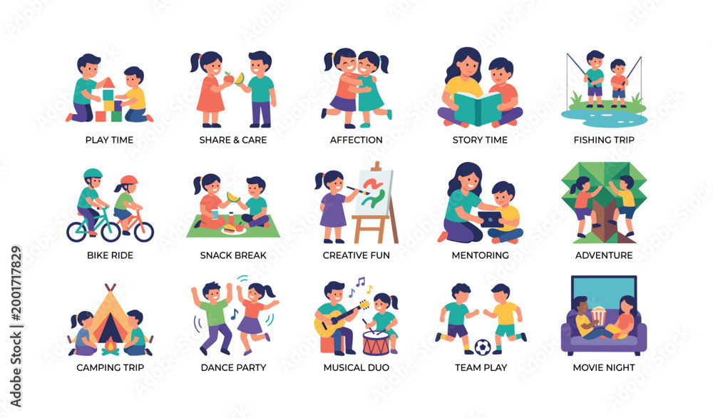 Fototapeta premium Children playing and learning icons arranged on white background