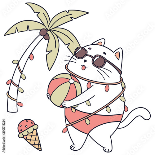 Tableau sur toile Delightful Bashful Persian Cat in a Summer Vacation scene with wrapped in fairy