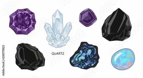 Collection of precious gemstones and crystals.
