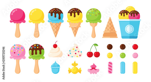 Assorted Ice Cream Cones, Popsicles, and Candies Vector Set