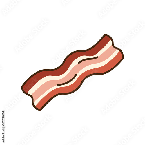Quadro su tela Single strip of crispy bacon isolated on a clean white background graphic