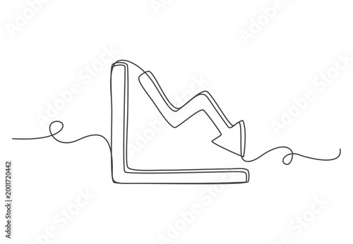 Continuous one line art down graph chart icon flat style.