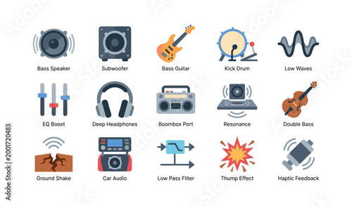 Icons of audio equipment and low frequency effects