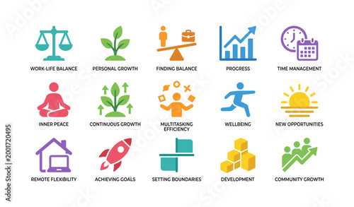 Icons depicting personal growth and productivity concepts