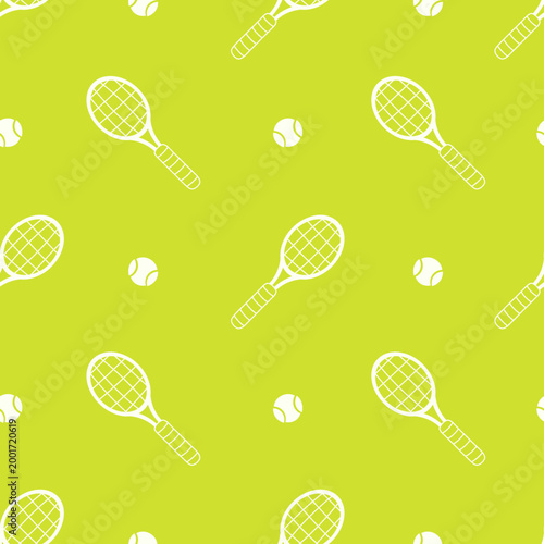 Tennis Racket Ball Seamless Pattern. Sport Game Minimal Background with doodle sparse Equipment symbols and green yellow color. Repeat vector illustration