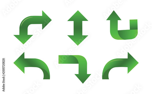 Green Arrow Icon Set – Directional Arrows for Navigation, Movement, and Flow Vector Illustration