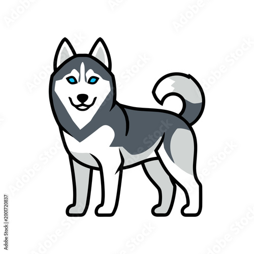 Stylized siberian husky dog vector illustration with vibrant blue eyes