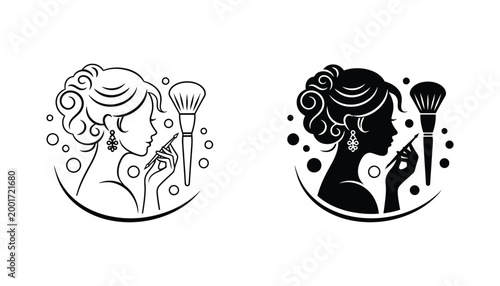 Beauty salon logo featuring a woman silhouette with makeup brushes and elegant style for cosmetic branding or influencer profiles