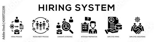 glyph - Hiring System web banner vector illustration concept