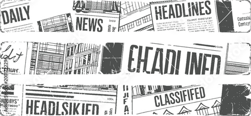 Collage of newspaper headlines and classified ads in a distressed monochromatic style daily