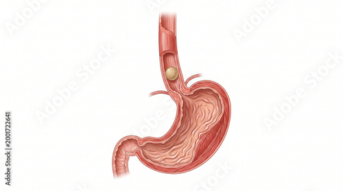 Esophagus to Stomach Digestive Pathway Illustration