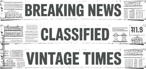 Vintage newspaper headlines breaking news classified ads and vintage times with architectural