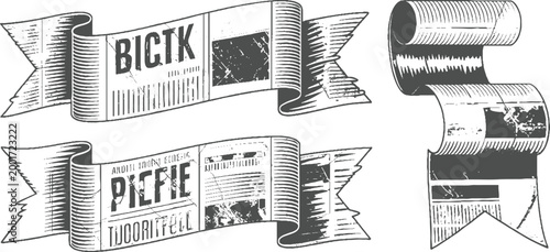 Vintage ribbon banners with distressed text and retro grunge