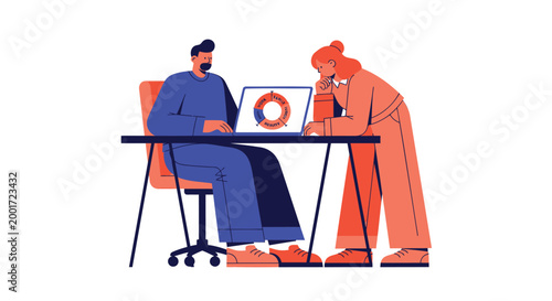 Business people, colleagues, teamwork, office workers, laptop, collaboration, flat design, vector icons