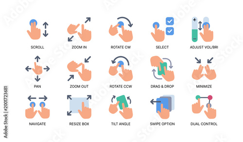 Touch gesture icons showing mobile interaction controls on white