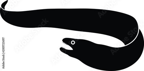 Black silhouette of a moray eel with open mouth
