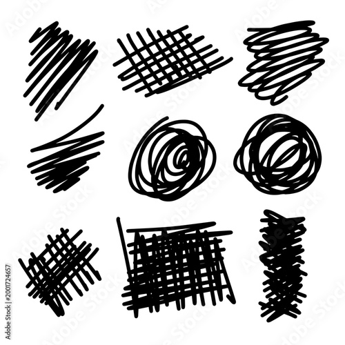 Hand Drawn Black Scribble Brush Stroke Set Isolated on white Background