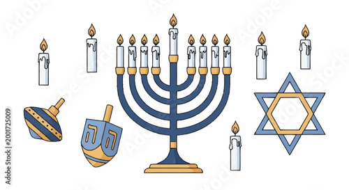 Hanukkah menorah with dreidel star.