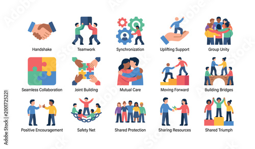 Collaboration and unity icons of people on white background