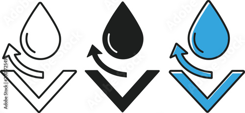 water drop icons with checkmark silhouette high quality professional detailed modern elegant stylish clean crisp vibrant