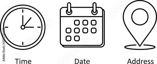 clock calendar location icons in silhouette high quality professional detailed modern elegant stylish clean crisp vibrant