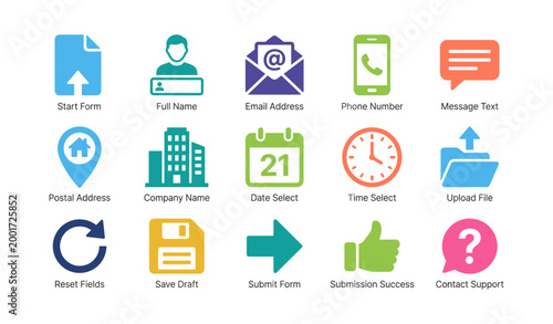 Collection of form icons showing input fields on white background